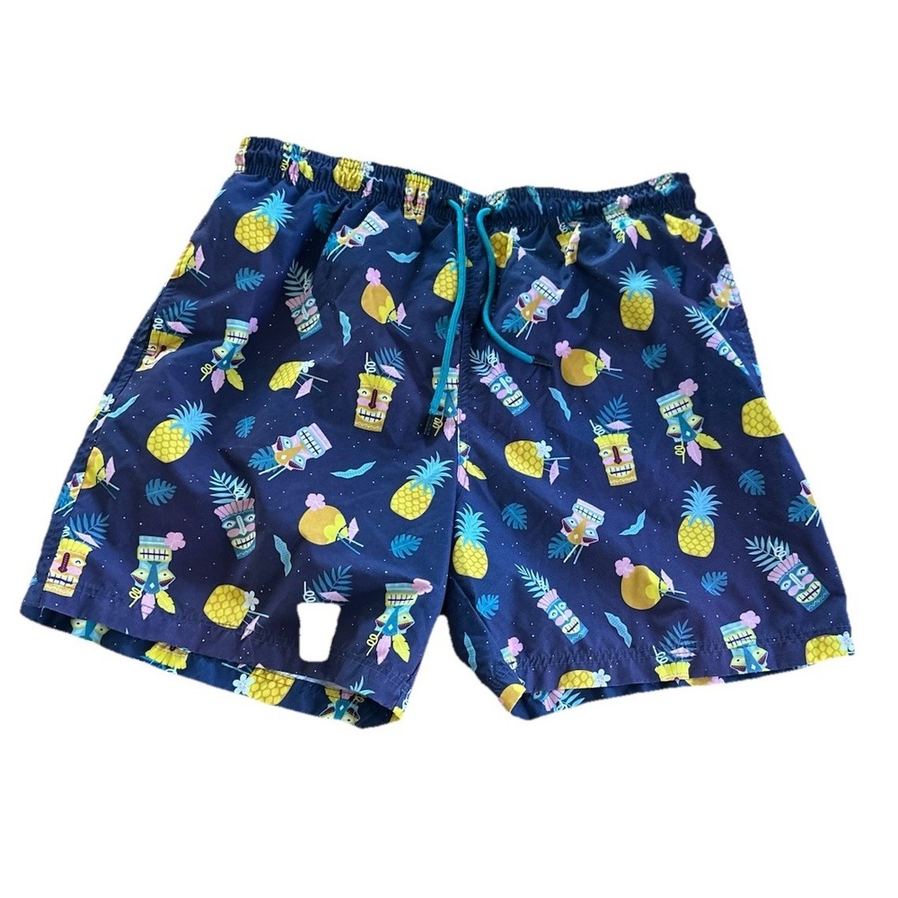 Broken Threads Mens Swim Trunks XL Stretch Tie Waist  Tiki Pineapple Pattern‎